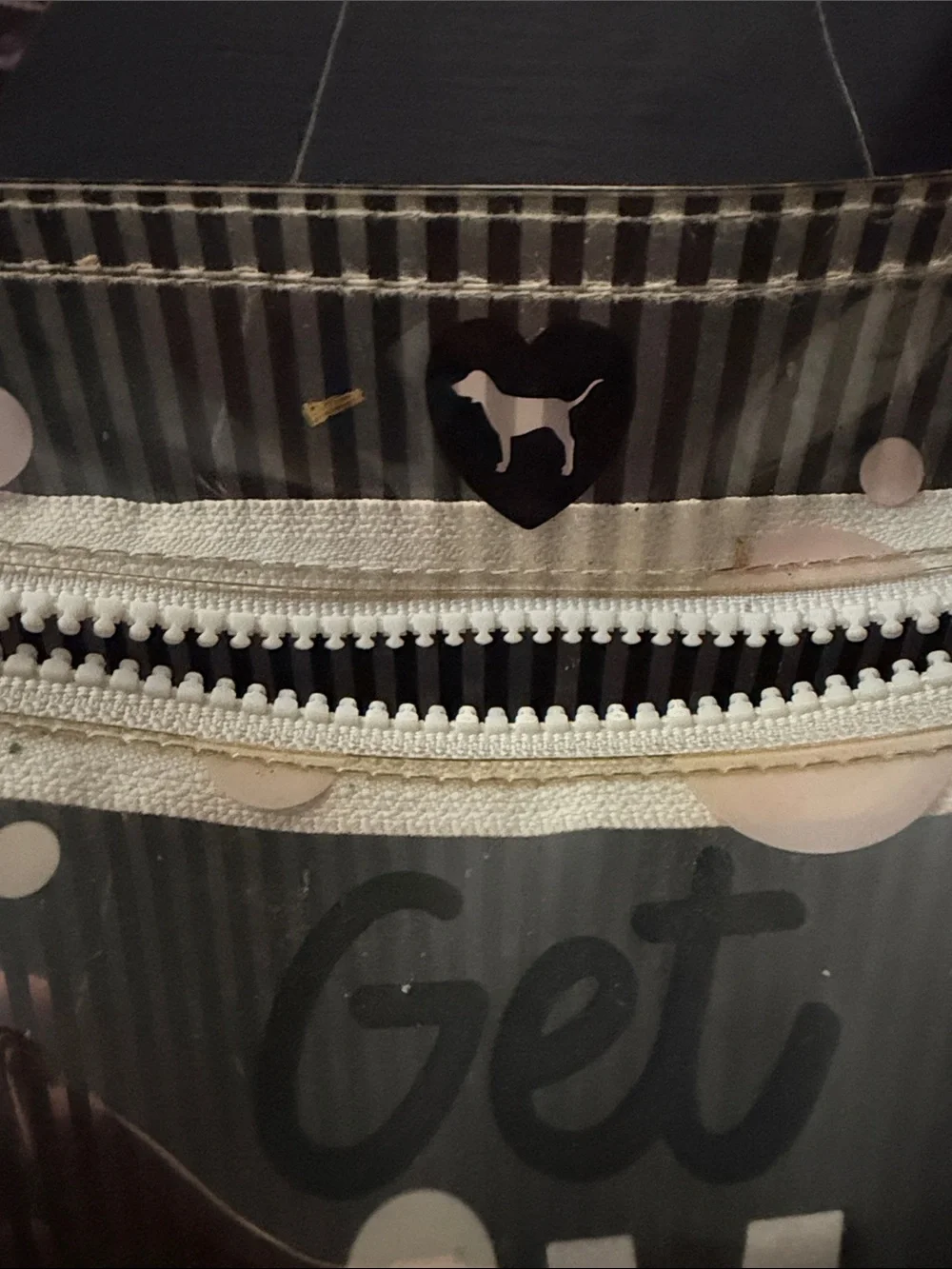 PINK Victoria's Secret Clear Cosmetic Bag with White Polka Dots